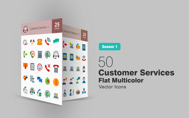 50 Customer Services Flat Multicolor Icon Set