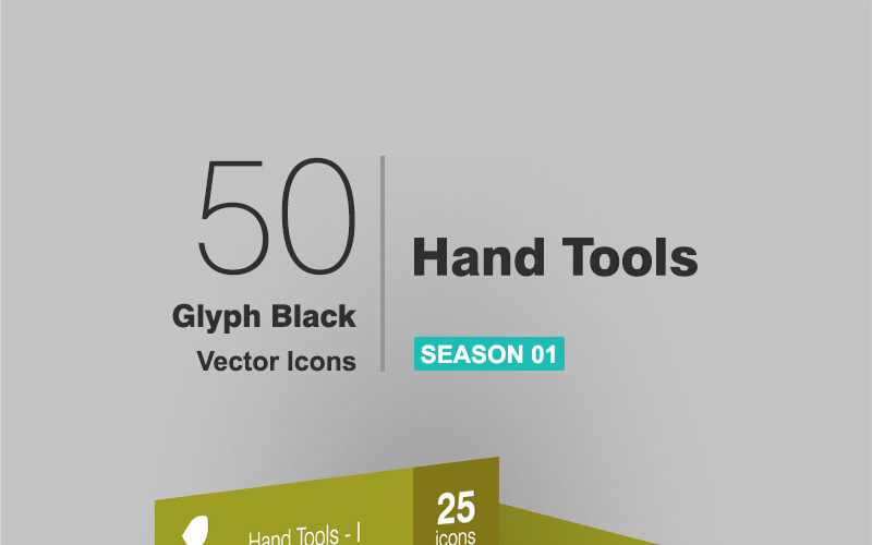 50 Hand Tools Glyph Icon Set