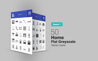 50 Home Flat Greyscale Icon Set