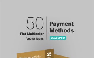 50 Payment Methods Flat Multicolor Icon Set