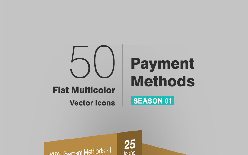 50 Payment Methods Flat Multicolor Icon Set