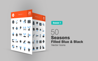 50 Seasons Filled Blue & Black Icon Set