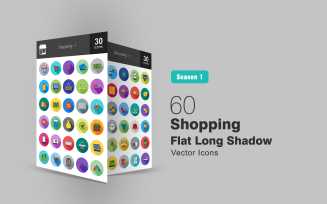 60 Shopping Flat Long Shadow Icon Set