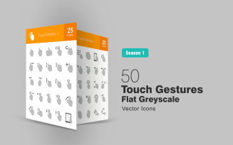 50 Touch Gestures Flat Greyscale Icon Set