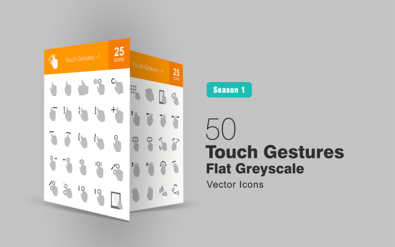 50 Touch Gestures Flat Greyscale Icon Set