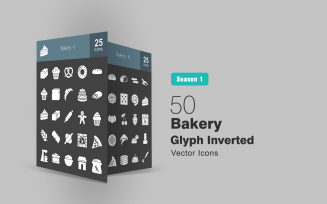 50 Bakery Glyph Inverted Icon Set