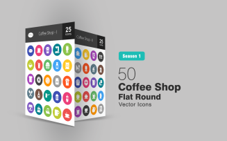 50 Coffee Shop Flat Round Icon Set