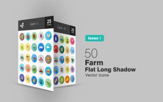 50 Farm Flat Long Shadow Icon Set