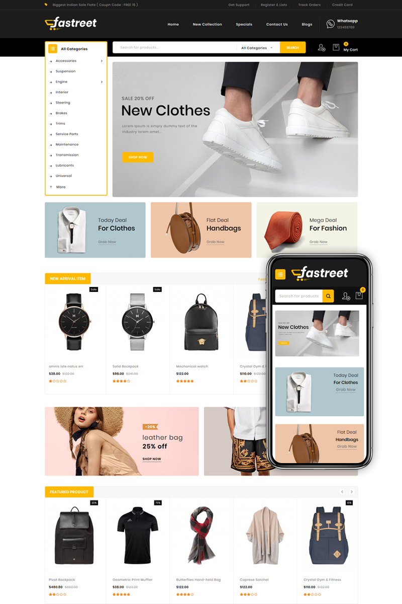 "Fastreet - Multipurpose" Responsive OpenCart Template №91112