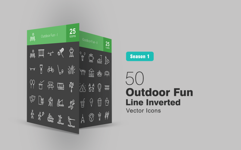 50 Outdoor Fun Line Inverted Icon Set