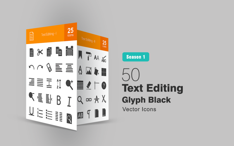 50 Text Editing Glyph Icon Set