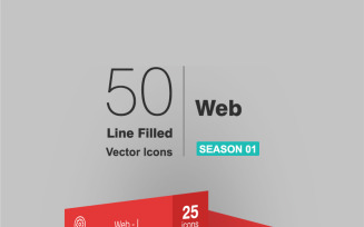 50 Web Filled Line Icon Set