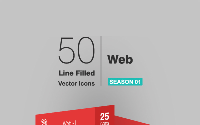 50 Web Filled Line Icon Set
