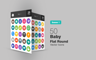 50 Baby Flat Round Icon Set
