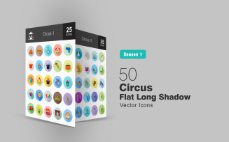 50 Circus Flat Long Shadow Icon Set