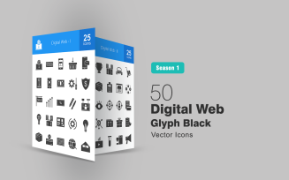 50 Digital Web Glyph Icon Set