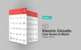 50 Electric Circuits Line Green & Black Icon Set