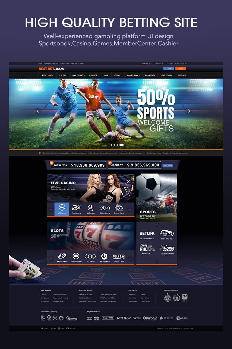Full Gambling Site UI Design Psd #91210