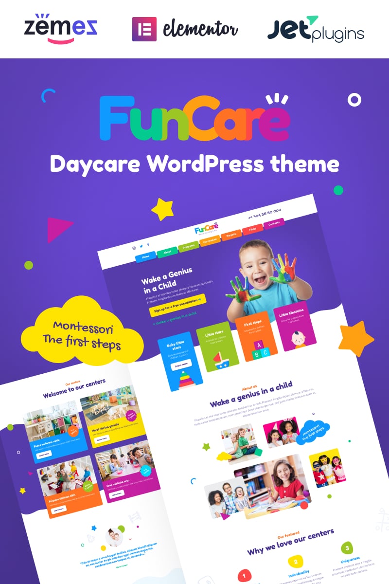 FunCare - Bright And Enjoyable Daycare Website Design Theme Tema WordPress №91273 - captura de tela