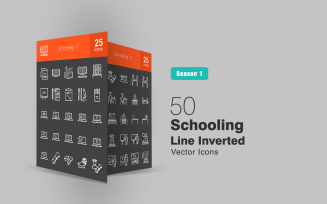50 Schooling Line Inverted Icon Set