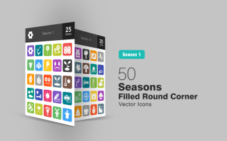 50 Seasons Filled Round Corner Icon Set