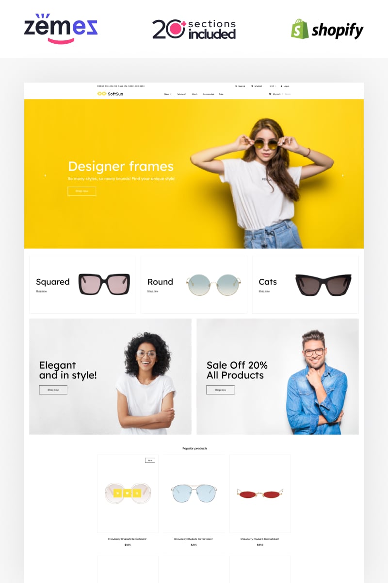 "Sunglasses Store Template" Responsive Shopify Thema №91207 - screenshot