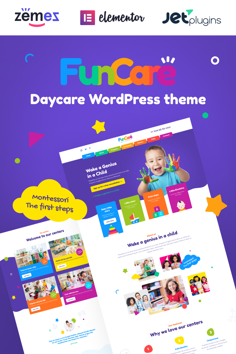 Tema De WordPress "FunCare - Bright And Enjoyable Daycare Website Design Theme" #91273 - captura de pantalla