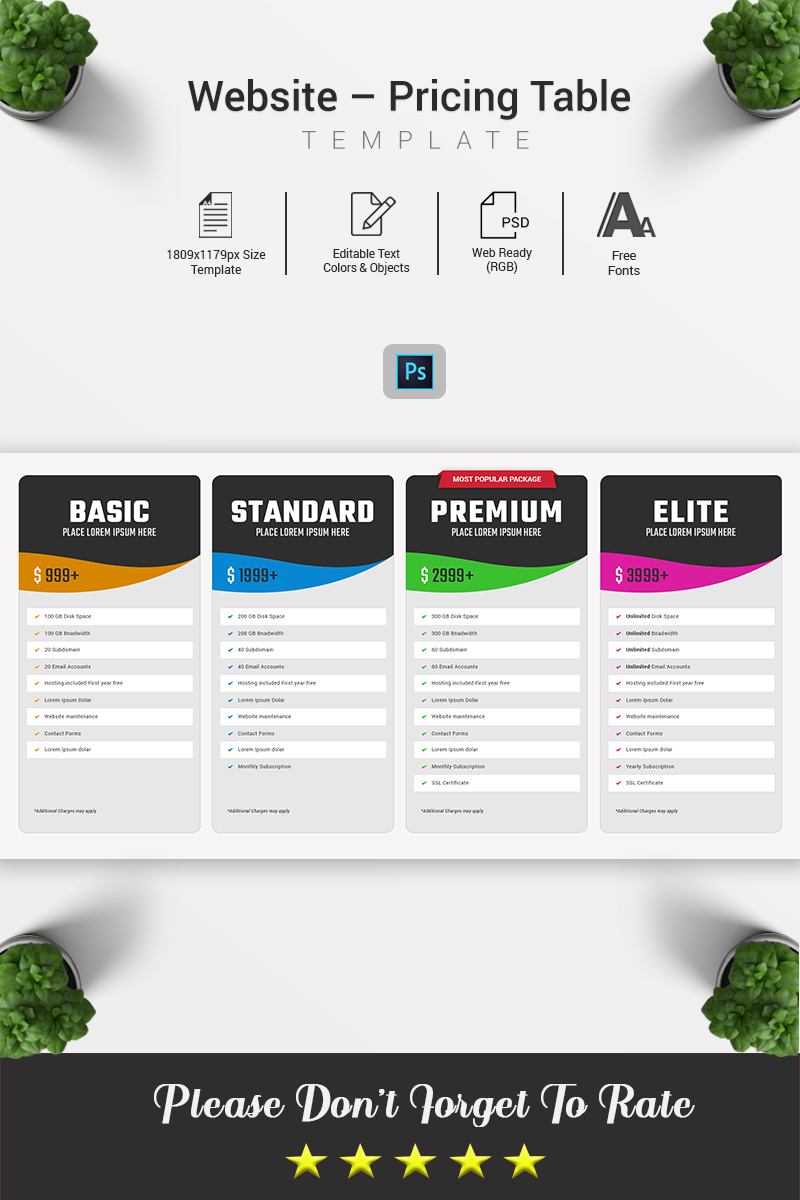"Website – Pricing Table" 奖金PSD模板 #91211 - 截图