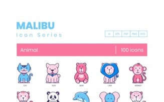 100 Animal Icons - Malibu Series Set