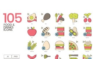 105 Food _ Drinks Icons - Hazel Series Set