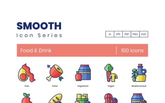100 Food _ Drinks Icons - Smooth Series Set