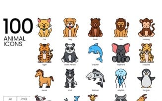 100 Animal Icons - Vivid Series Set