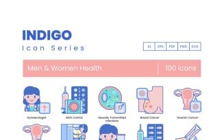 100 Men _ Women Health Icons - Indigo Series Set