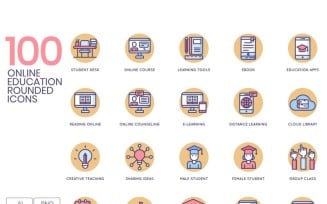 100 Online Education Icons - Butterscotch Series Set