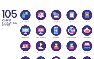 105 Online Education Icons - Orchid Series Set