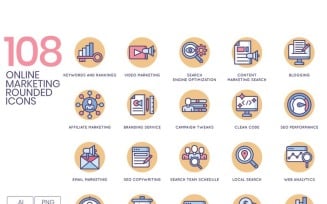 108 Online Marketing Icons - Butterscotch Series Set