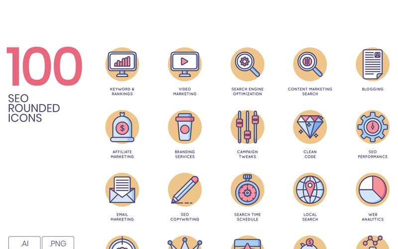 100 SEO Icons - Butterscotch Series Set Icon Set