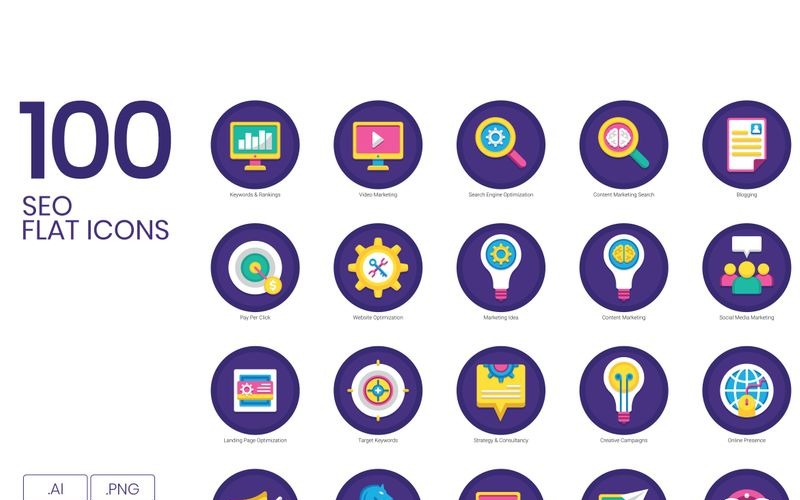 100 SEO Icons - Orchid Series Set Icon Set