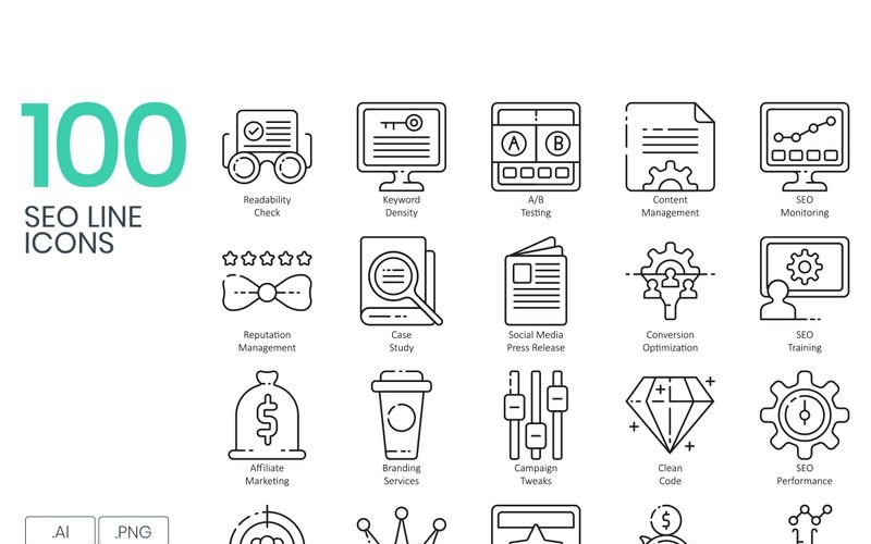 100 SEO Line Icons Set Icon Set