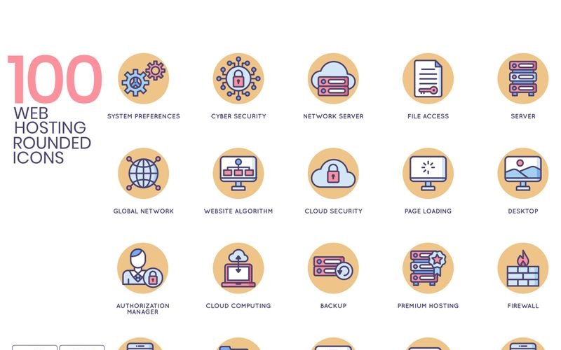 100 Web Hosting Icons - Butterscotch Series Set Icon Set