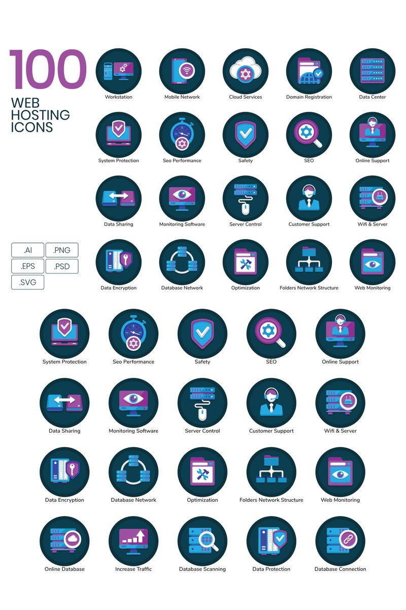 100 Web Hosting Icons - Orchid Series Iconset Template - screenshot