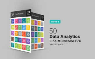 50 Data Analytics Line Multicolor B/G Icon Set