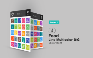 50 Food Line Multicolor B/G Icon Set