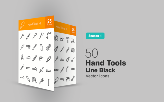 50 Hand Tools Line Icon Set