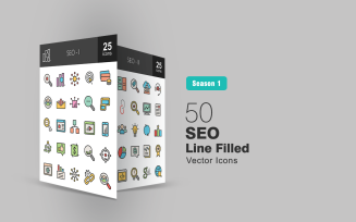 50 SEO Filled Line Icon Set