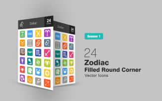 24 Zodiac Filled Round Corner Icon Set