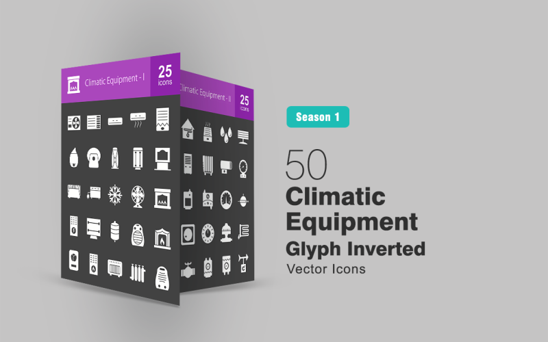 50 Climatic Equipment Glyph Inverted Icon Set