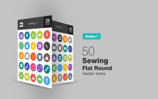 50 Sewing Flat Round Icon Set