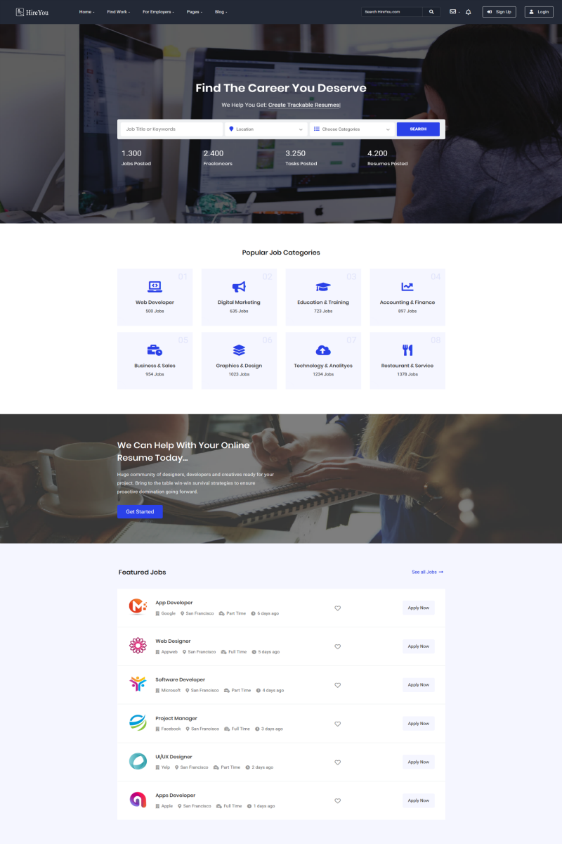 Hireyou - Job Board HTML Website Template