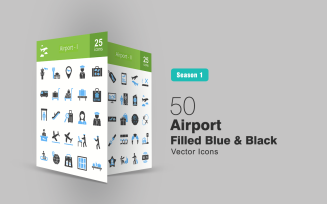 50 Airport Filled Blue & Black Icon Set